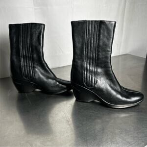 Cole Haan Nike Air Sole Black Leather Wedge Heel Mid Calf Boot Bootie Size 6.5